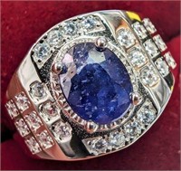 $250 Silver Men Sapphire 5.6G Ring