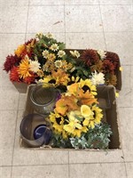Lot of Faux Flowers & Vases