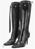 ($102) Women's Stiletto Black Knee High Boots, 42