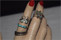 (6) Sterling Silver Rings. Some w/ Turquoise &