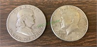 2 US half  dollars, 1948 sterling Benjamin