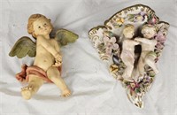 Ceramic Cherub Shelf Chipped & Resin Angel