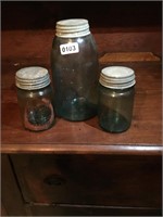 3 vintage Ball jars with zinc tops