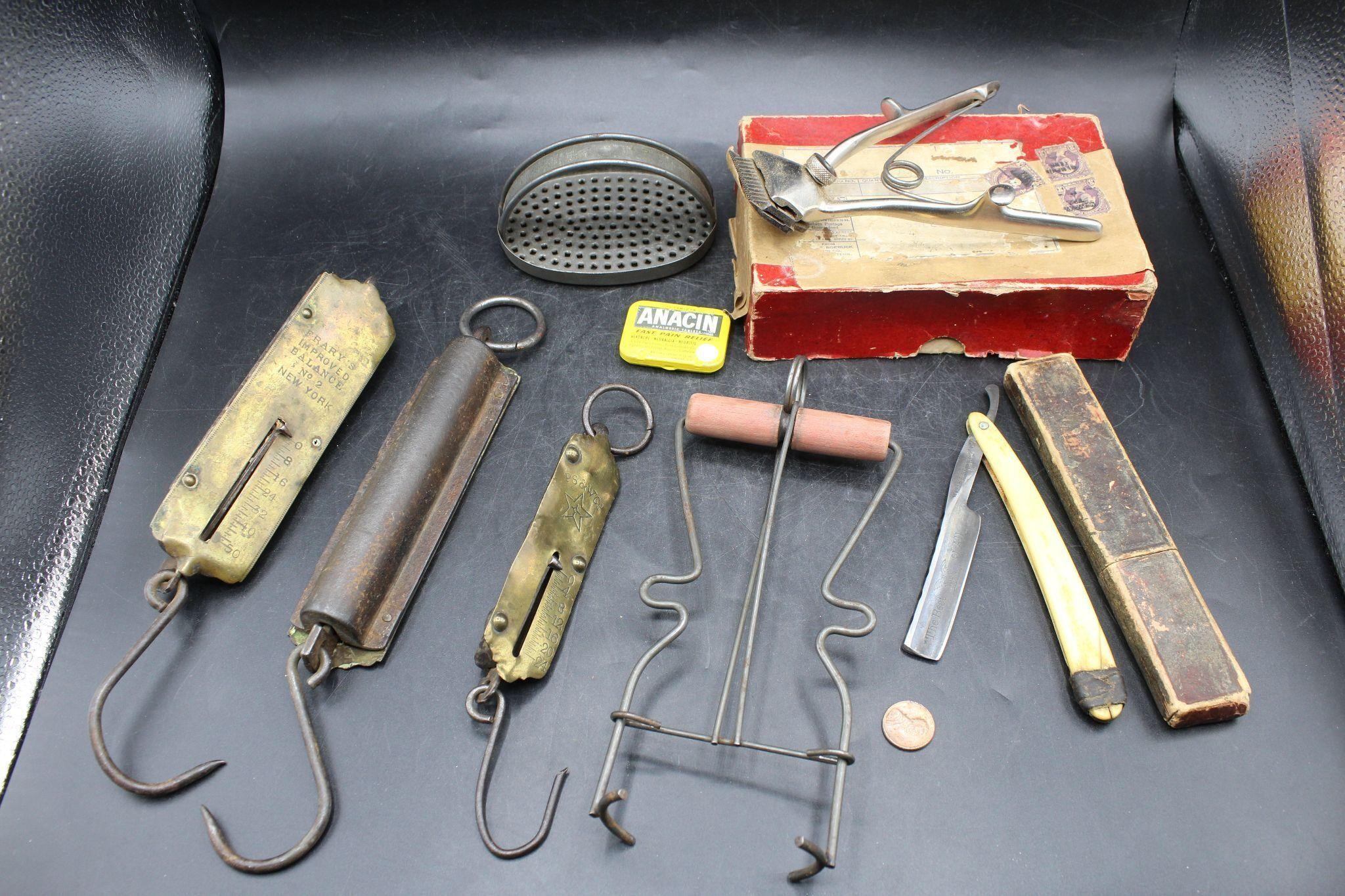 Vintage Straight Razor, Hair Clippers, Scales +