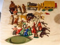 Antique plastic & resin toy Indians, cowboys,