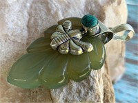 Bee on Green Agate & Turquoise Color 925 Pendant