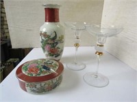 Satsuma Covered Dish, Vase  Fostoria Glass Stemmed
