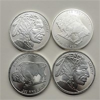 4- BUFFALO 1 OZ SILVER ROUNDS INDIAN HEAD LIBERTY