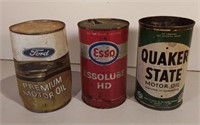 Three Motor Oil Cans Incl. Quaker State