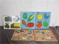 5 Vintage Kids Wooden Puzzles All Complete