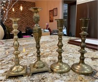 Set of 4 Vintage Brass Candlesticks
