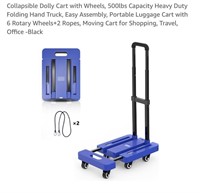 Collapsible Dolly Cart with Wheels, 500lbs