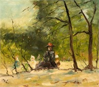 Day in the Park, Painting Signed "M. L.".