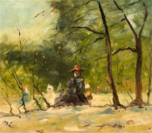 Day in the Park, Painting Signed "M. L.".
