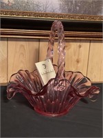 Fenton large pink glass basket