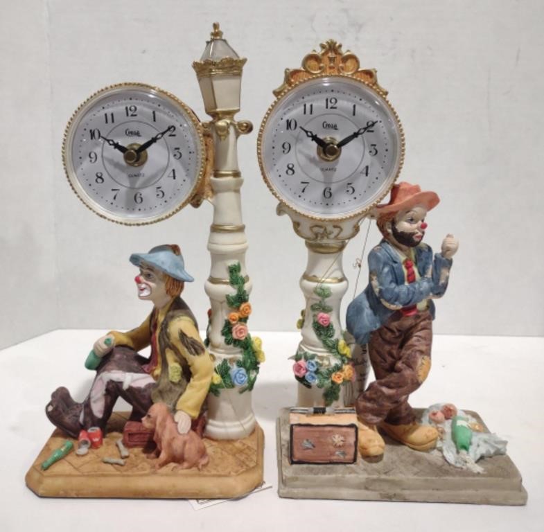 Crosa Hobo Clown Figurine Mantle Clock, 5" x 2" x