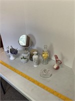 Mirror, Glass Heart Shaped Box, Candle & More