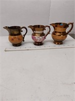 3 vintage copper luster pitchers