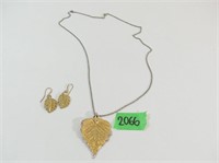 HJ 14KP Necklace &  Leaves Earrings A 925