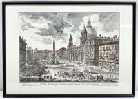 Piazza Navona, Rome Etching, Signed