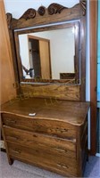 Three Drawer Oak Dresser w/ Mirror; 40x19x31 ¼ w/