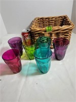 Basket of colored glasses