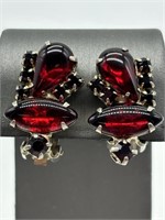 Regency Style Red Rhinestone Earrings