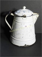 White And Blue Decorated Enamel Coffee Pot