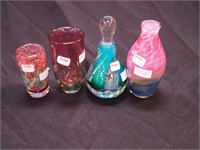 Four Bredemeier Art glass pieces: perfume bottle