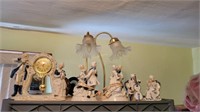 old lamp figurines, clock, etc