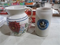 HAND PAINTED TEXAS POTTERY PITCHER NATO SALT GLAZE