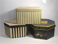 3 LARGE HAT BOXES: GREEN, BLACK & YELLOW
