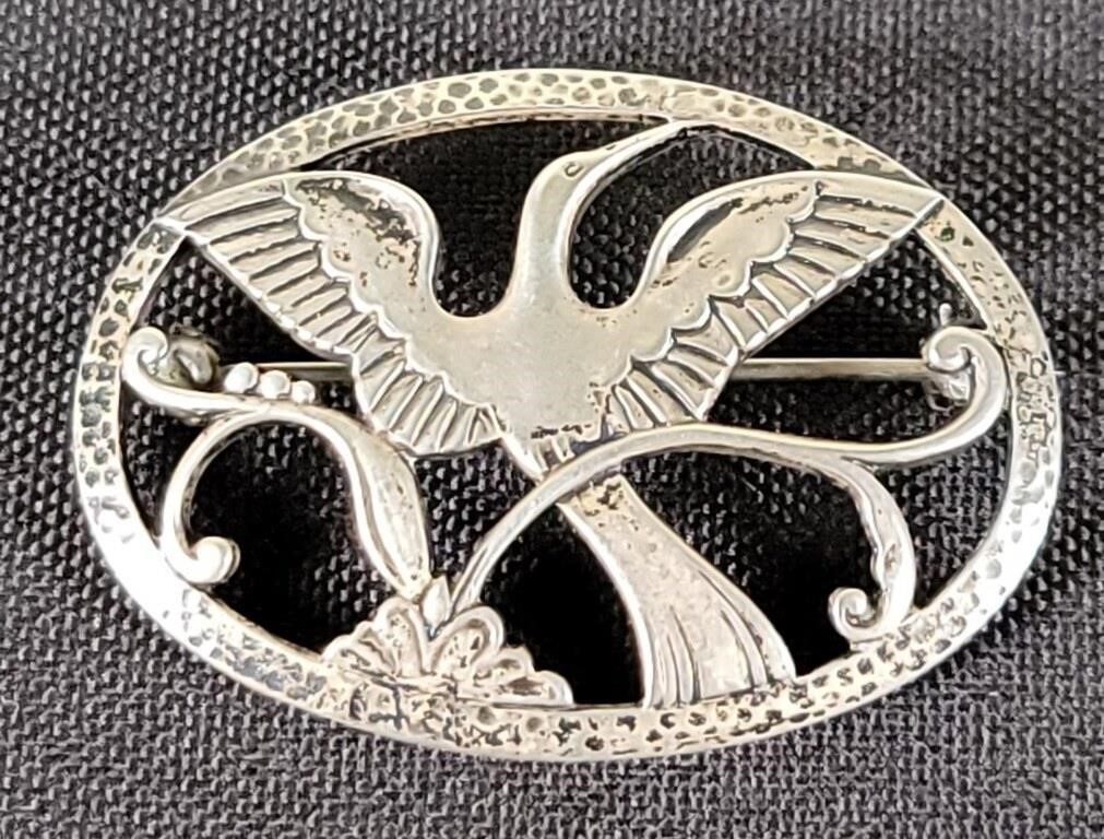 Sterling Georg Jensen Crane Brooch