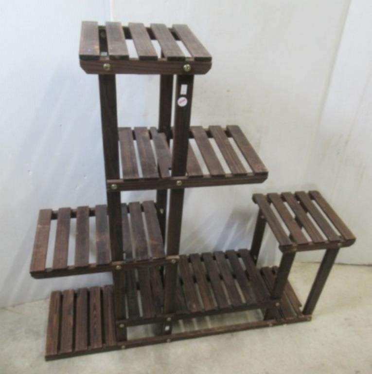 Wood plant stand. Measures: 38" H x 37" W.