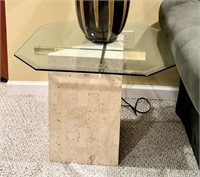 Vintage Faux Stone Side Table with Brass & Glass