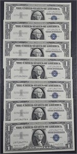 7 Consecutive  1957-A  $1 Silver Certificates  Unc