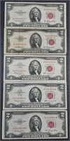 Lot of 5  assorted  $2 Legal Tender Red Seals