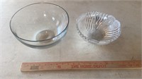 2 nice clear glass bowls - heavy - 1 has tiny