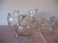 4 Clear Glass water pitchers