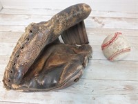 VINTAGE CATCHER'S MITT & BASEBALL