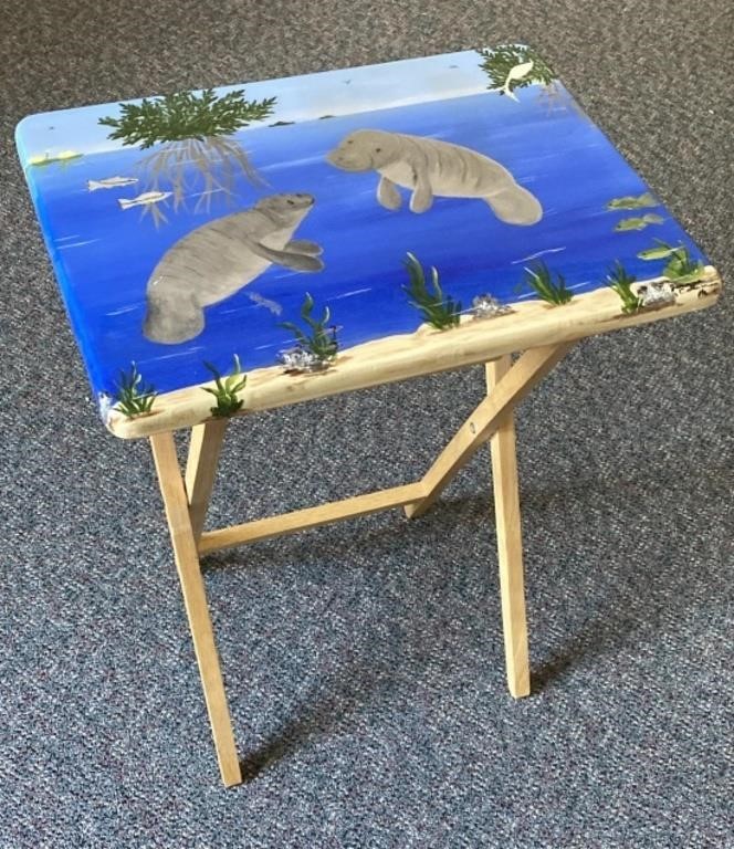 Manatee and Sea themed signed folding TV table