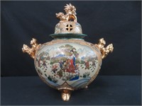 ORIENTAL DOUBLE HANDLED LIDDED URN SATSUMA