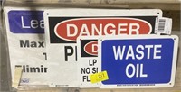 Danger, Waste Oil and More Signs, largest 14x12in