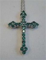 Sterling Silver Green Stone Cross Necklace