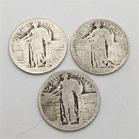 3 Silver Standing Liberty Silver Quarters