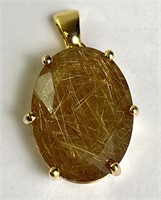 Sterling/Vermeil Rutilated Quartz Faceted Pendant