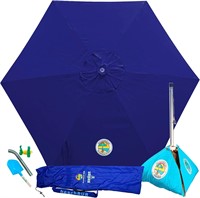 7.5ft Beach Umbrella System  Bag & Base Blue