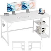 White Office Desk  Wooden Shelf  55x24 inches