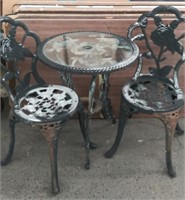 Glass Top Cast Iron Patio Table w/2 Chairs