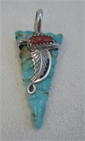 NA Coral Turquoise & SS Pendant - Tested